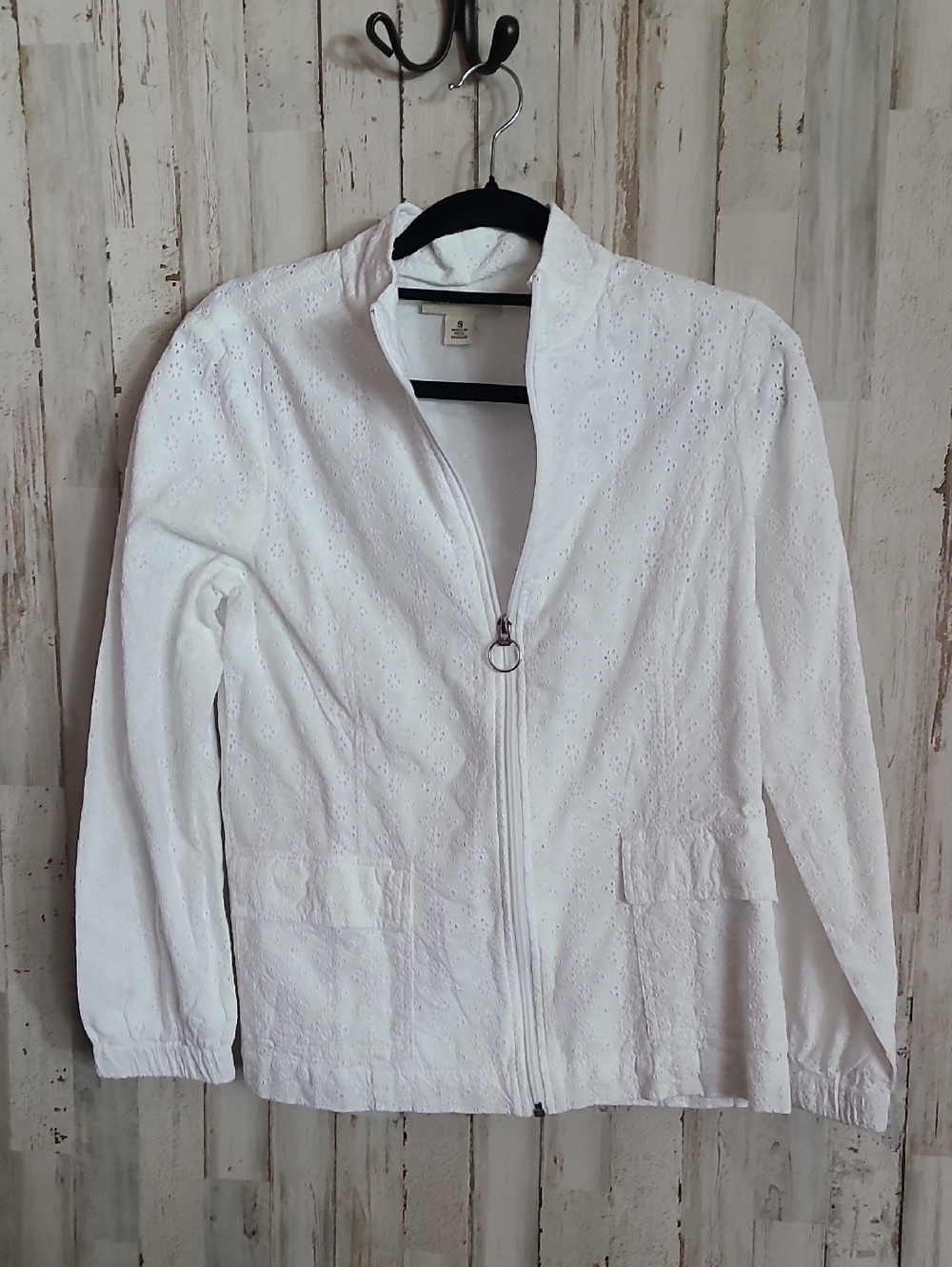 Appleseed's White Eyelet Zip-Front Jacket